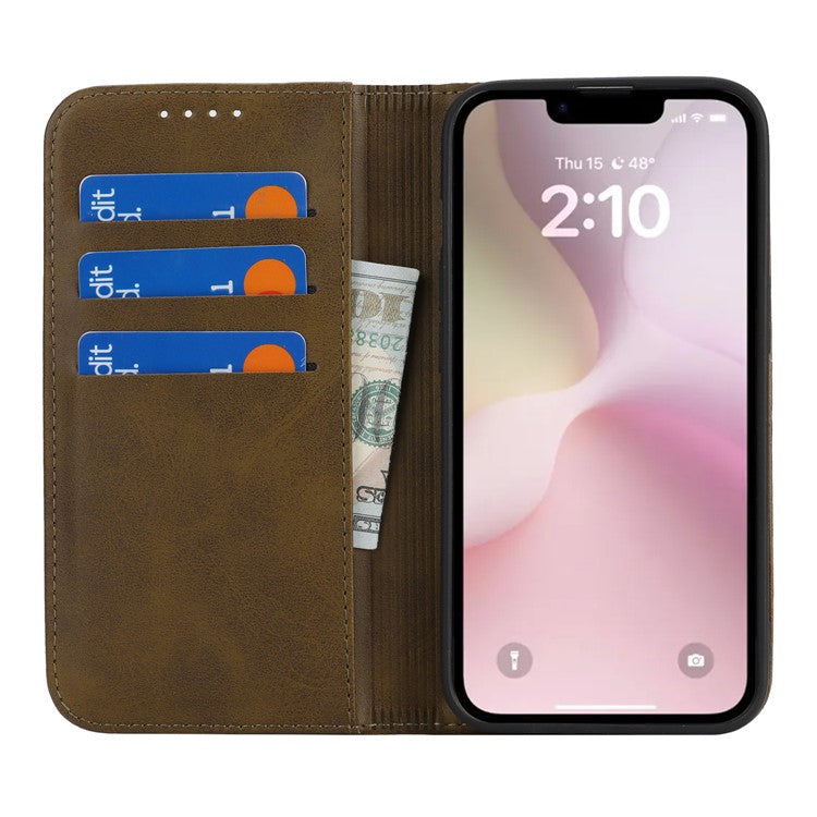 For iPhone 16e Case PU Leather Calf Textured Magnetic Closing Smart Phone Cover - Dark Green