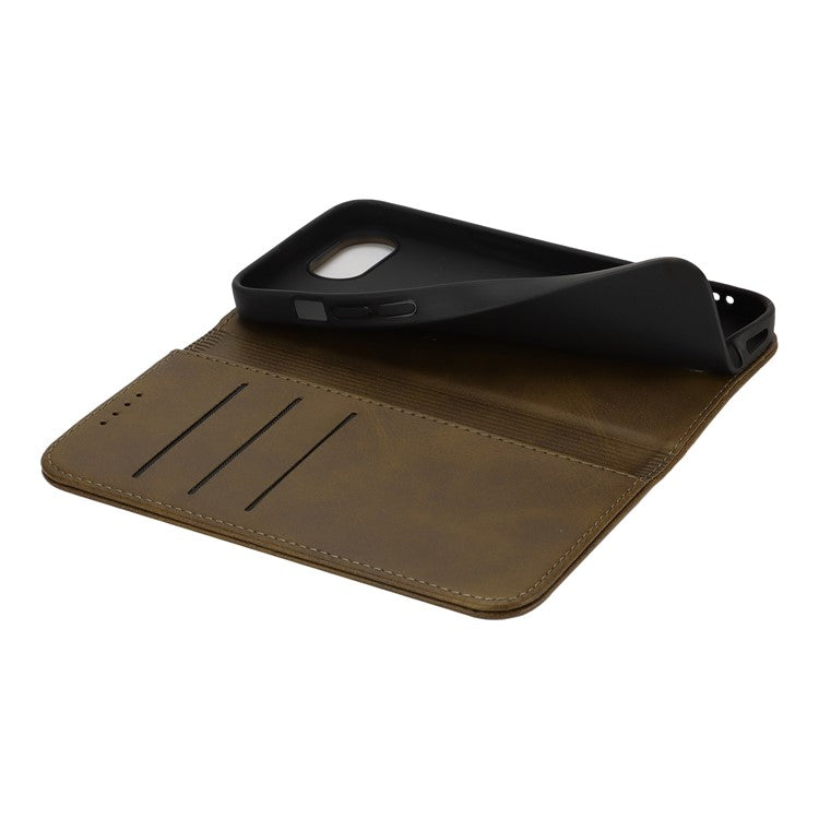 For iPhone 16e Case PU Leather Calf Textured Magnetic Closing Smart Phone Cover - Dark Green