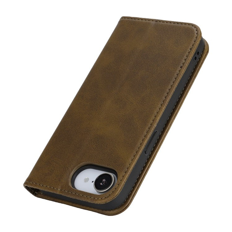 For iPhone 16e Case PU Leather Calf Textured Magnetic Closing Smart Phone Cover - Dark Green