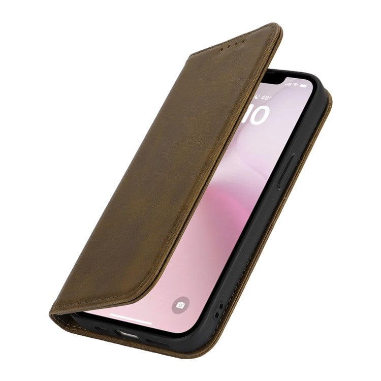 For iPhone 16e Case PU Leather Calf Textured Magnetic Closing Smart Phone Cover - Dark Green