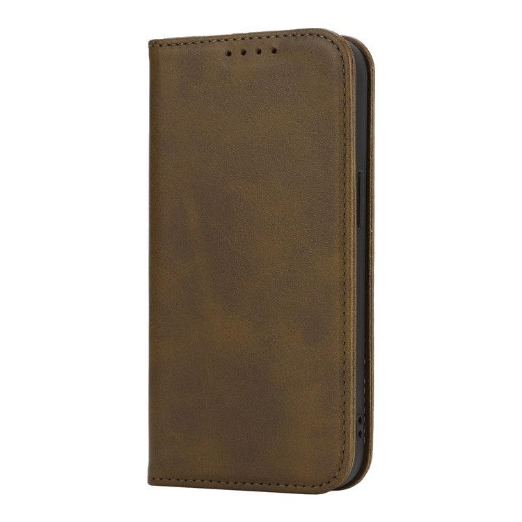 For iPhone 16e Case PU Leather Calf Textured Magnetic Closing Smart Phone Cover - Dark Green