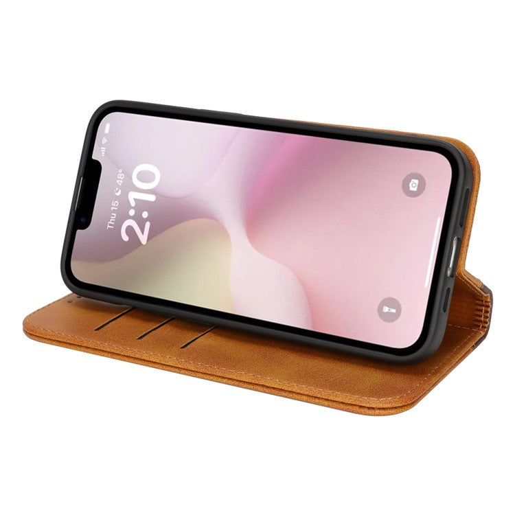 For iPhone 16e Case Calf Texture 3 Card Slots Color Splicing Leather Phone Cover - Yellow + Brown