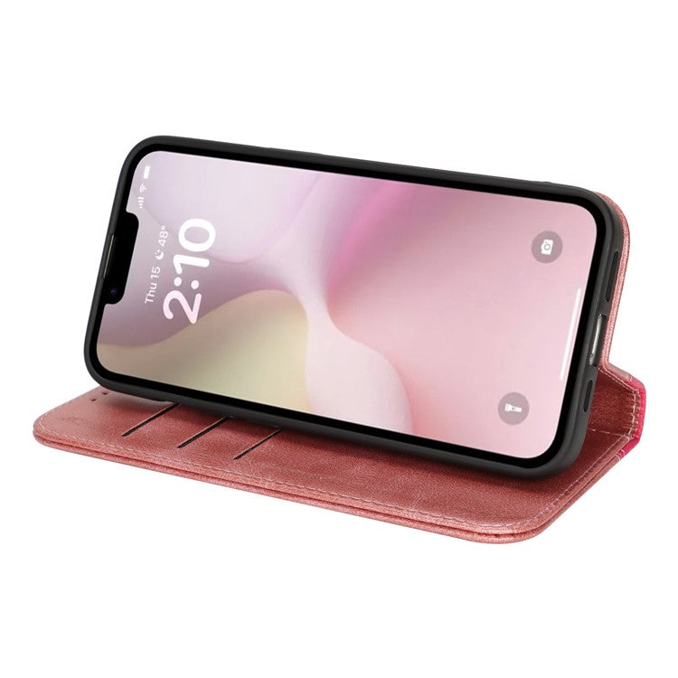 For iPhone 16e Case Calf Texture 3 Card Slots Color Splicing Leather Phone Cover - Rose Gold + Rose