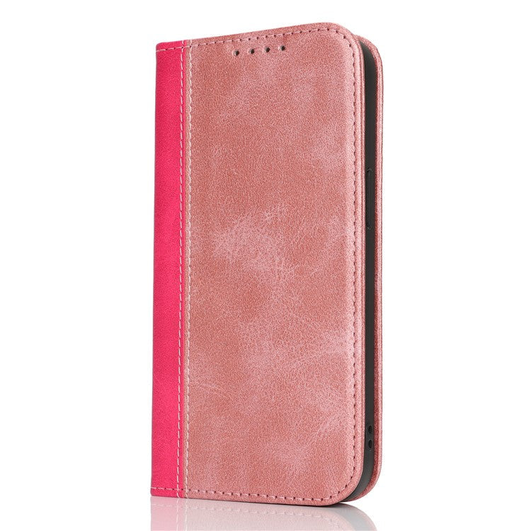 For iPhone 16e Case Calf Texture 3 Card Slots Color Splicing Leather Phone Cover - Rose Gold + Rose