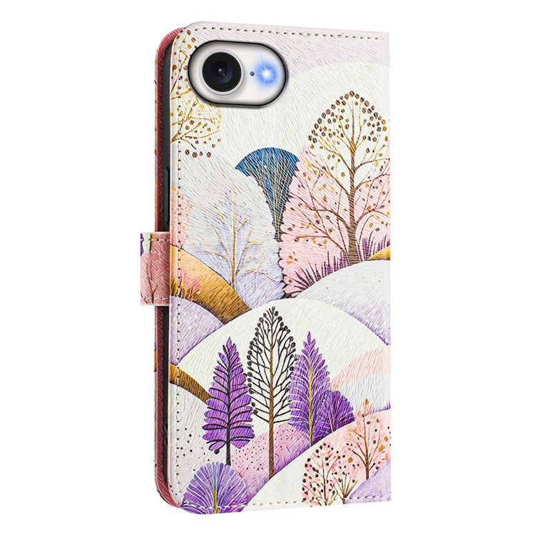 ENKAY Hat-Prince For iPhone 16e Leather Case Pattern Printing Card Slot Stand Phone Cover with Lanyard - Landscape