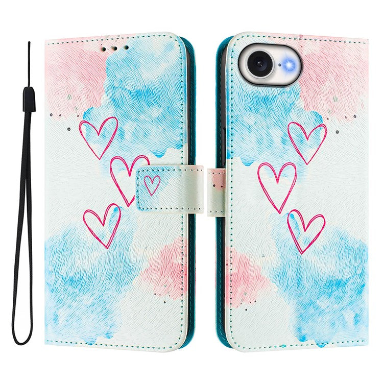 ENKAY Hat-Prince For iPhone 16e Leather Case Pattern Printing Card Slot Stand Phone Cover with Lanyard - Love Heart