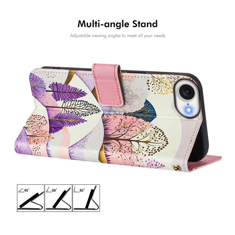 ENKAY Hat-Prince For iPhone 16e Leather Case Pattern Printing Card Slot Stand Phone Cover with Lanyard - Ocean Marble