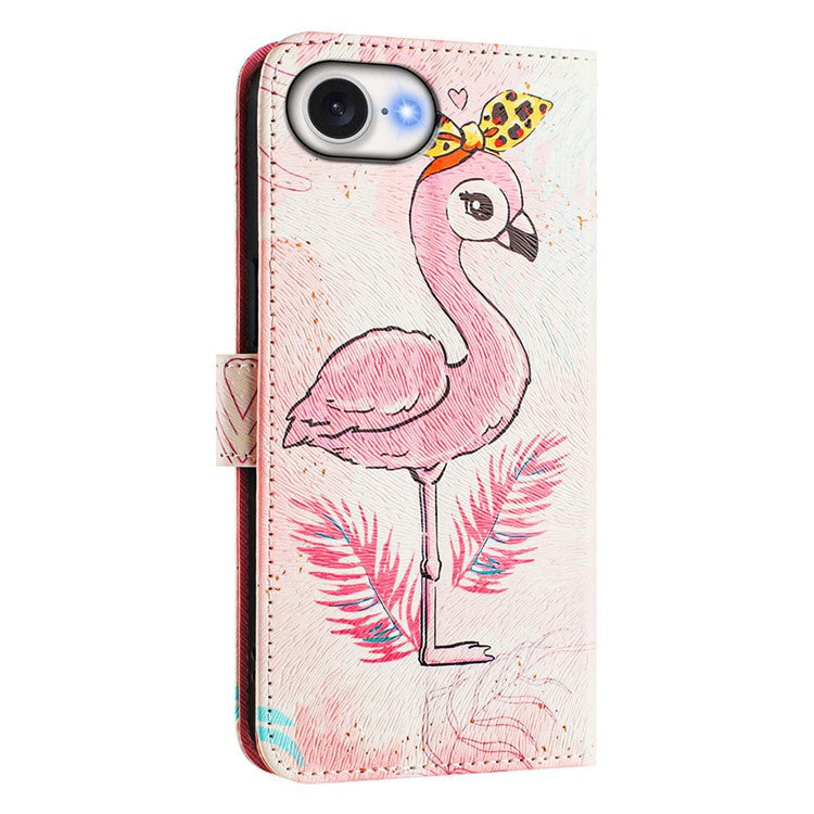 ENKAY Hat-Prince For iPhone 16e Leather Case Pattern Printing Card Slot Stand Phone Cover with Lanyard - Bird