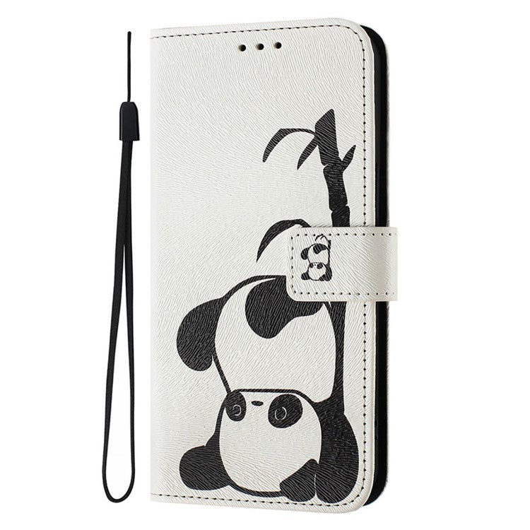 ENKAY Hat-Prince For iPhone 16e Leather Case Pattern Printing Card Slot Stand Phone Cover with Lanyard - Panda