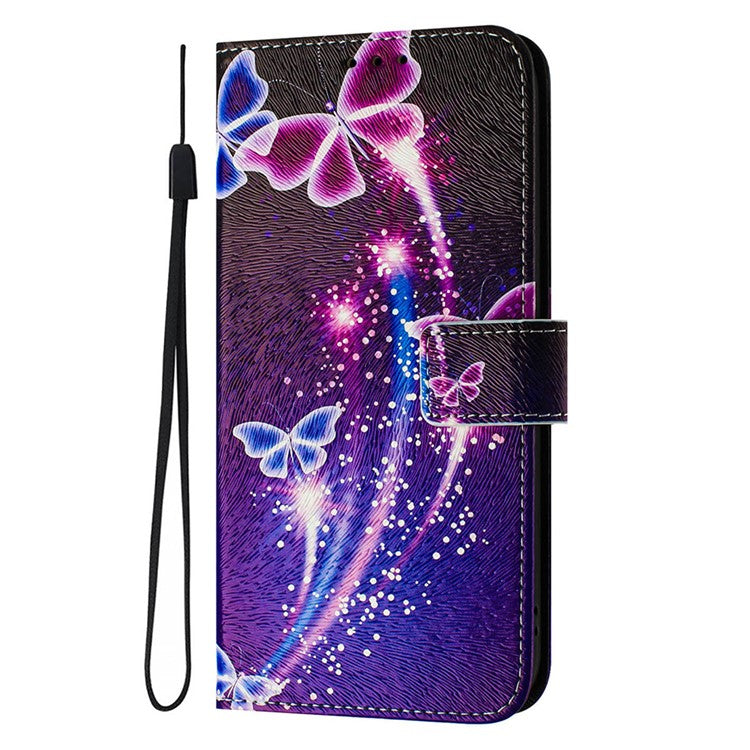 ENKAY Hat-Prince For iPhone 16e Leather Case Pattern Printing Card Slot Stand Phone Cover with Lanyard - Fireworks Butterfly