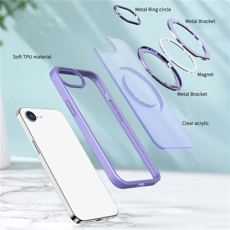 For iPhone 16e Case Compatible with MagSafe TPU + Acrylic Kickstand Phone Cover - Light Purple