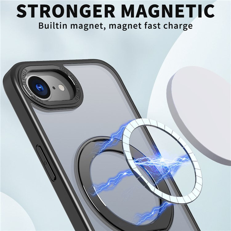 For iPhone 16e Case Compatible with MagSafe TPU + Acrylic Kickstand Phone Cover - Black