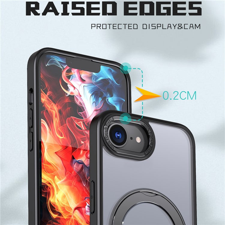 For iPhone 16e Case Compatible with MagSafe TPU + Acrylic Kickstand Phone Cover - Black