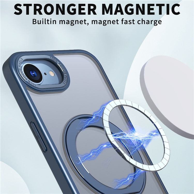 For iPhone 16e Case Compatible with MagSafe TPU + Acrylic Kickstand Phone Cover - Navy Blue