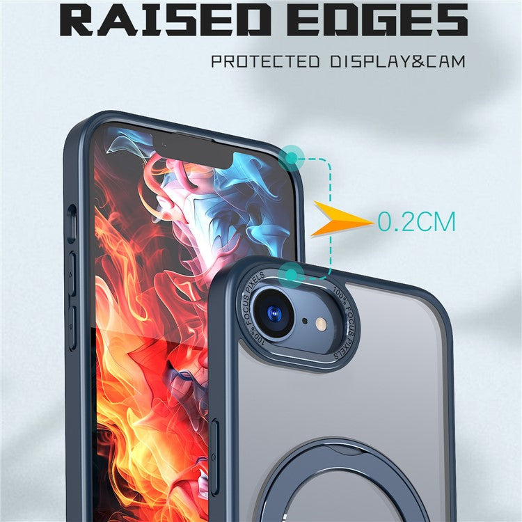 For iPhone 16e Case Compatible with MagSafe TPU + Acrylic Kickstand Phone Cover - Navy Blue