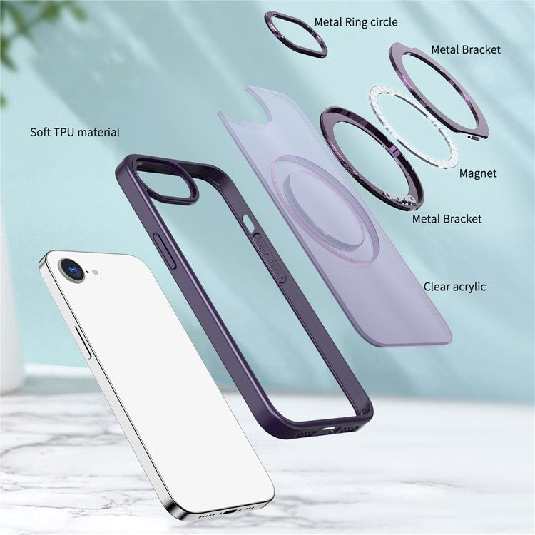 For iPhone 16e Case Compatible with MagSafe TPU + Acrylic Kickstand Phone Cover - Purple