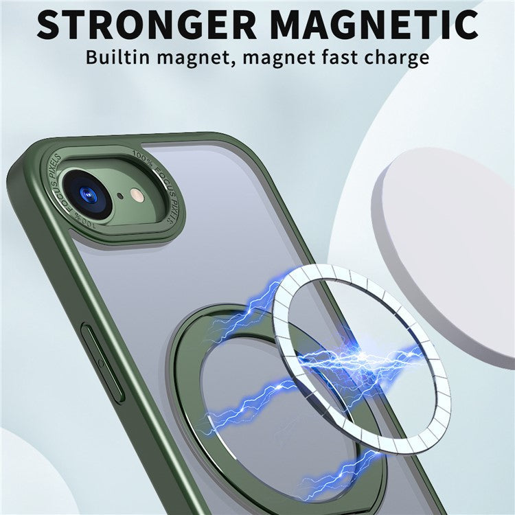 For iPhone 16e Case Compatible with MagSafe TPU + Acrylic Kickstand Phone Cover - Blackish Green