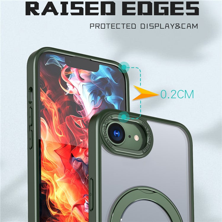 For iPhone 16e Case Compatible with MagSafe TPU + Acrylic Kickstand Phone Cover - Blackish Green