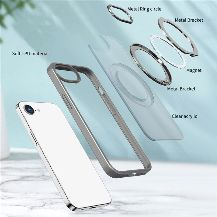 For iPhone 16e Case Compatible with MagSafe TPU + Acrylic Kickstand Phone Cover - Titanium Grey