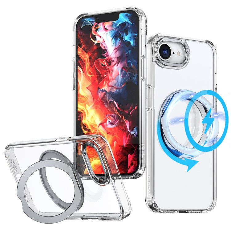 For iPhone 16e Case Compatible with MagSafe TPU + Acrylic Kickstand Phone Cover - Transparent