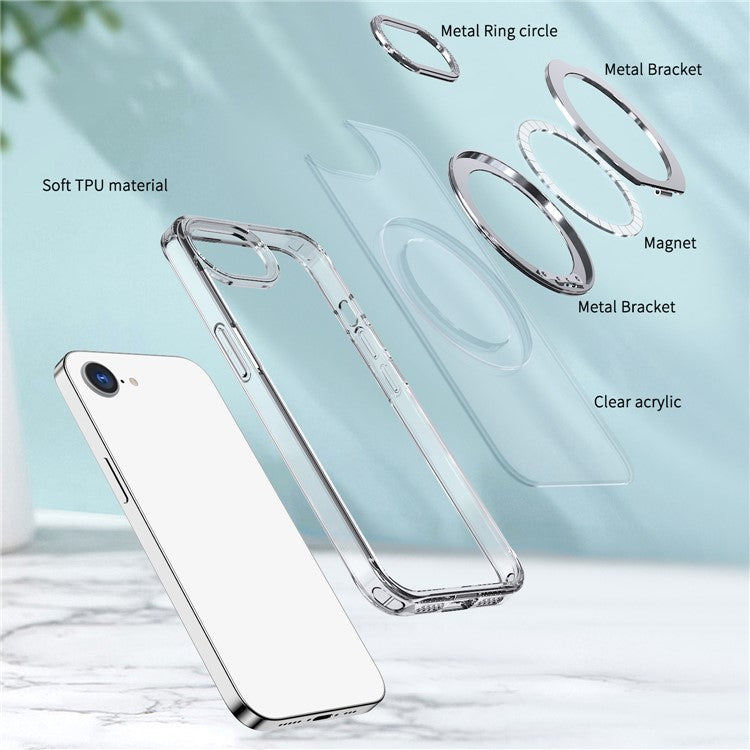For iPhone 16e Case Compatible with MagSafe TPU + Acrylic Kickstand Phone Cover - Transparent
