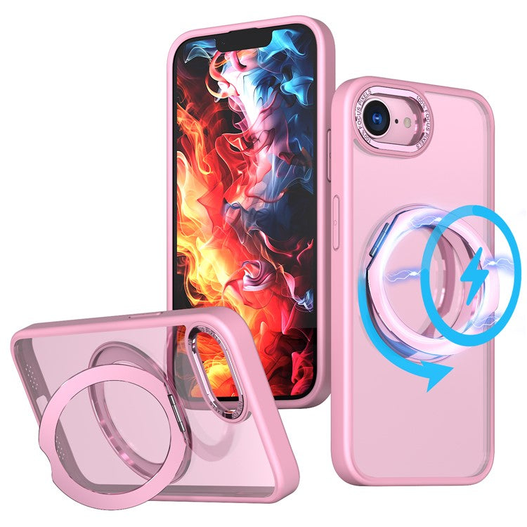For iPhone 16e Case Compatible with MagSafe TPU + Acrylic Kickstand Phone Cover - Pink