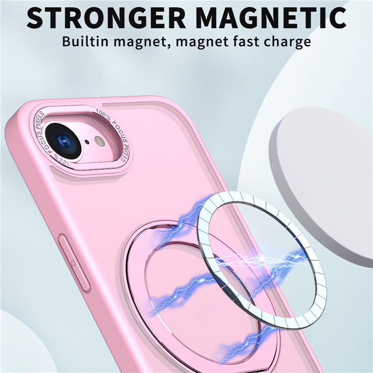For iPhone 16e Case Compatible with MagSafe TPU + Acrylic Kickstand Phone Cover - Pink