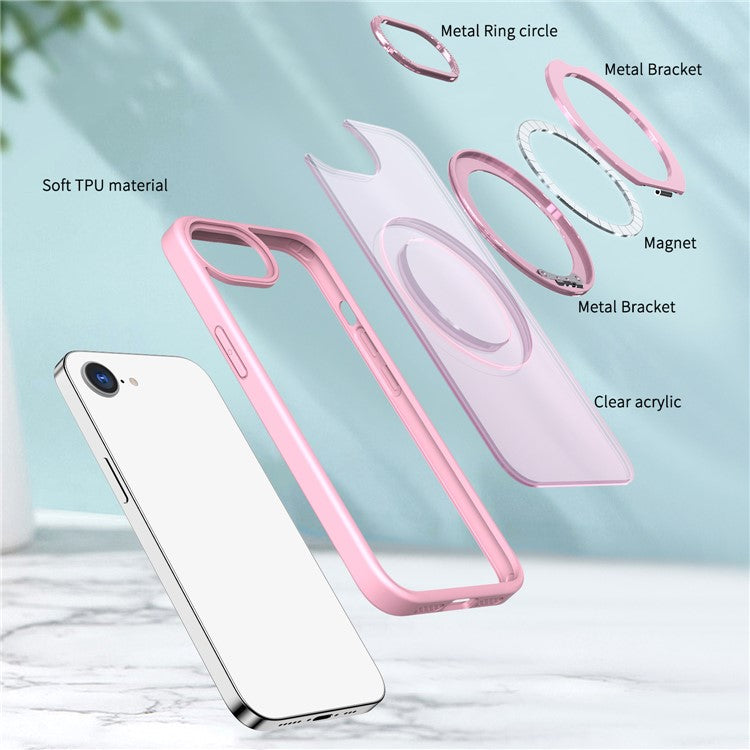 For iPhone 16e Case Compatible with MagSafe TPU + Acrylic Kickstand Phone Cover - Pink