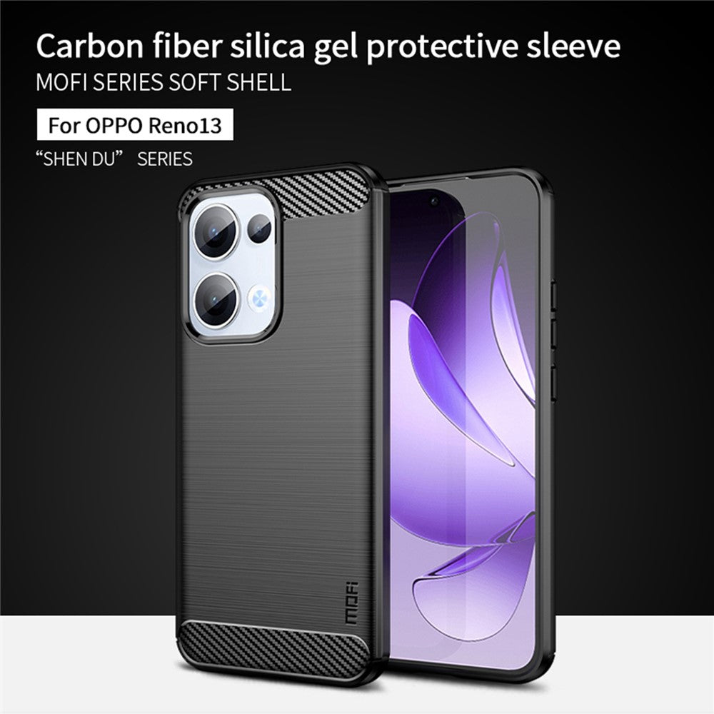 For Oppo Reno13 5G (Global) Back Cover MOFI Brushed Texture Carbon Fiber Soft TPU Case - Black