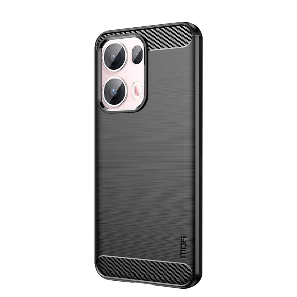For Oppo Reno13 Pro 5G Back Cover MOFI Brushed Texture Carbon Fiber Soft TPU Case - Black