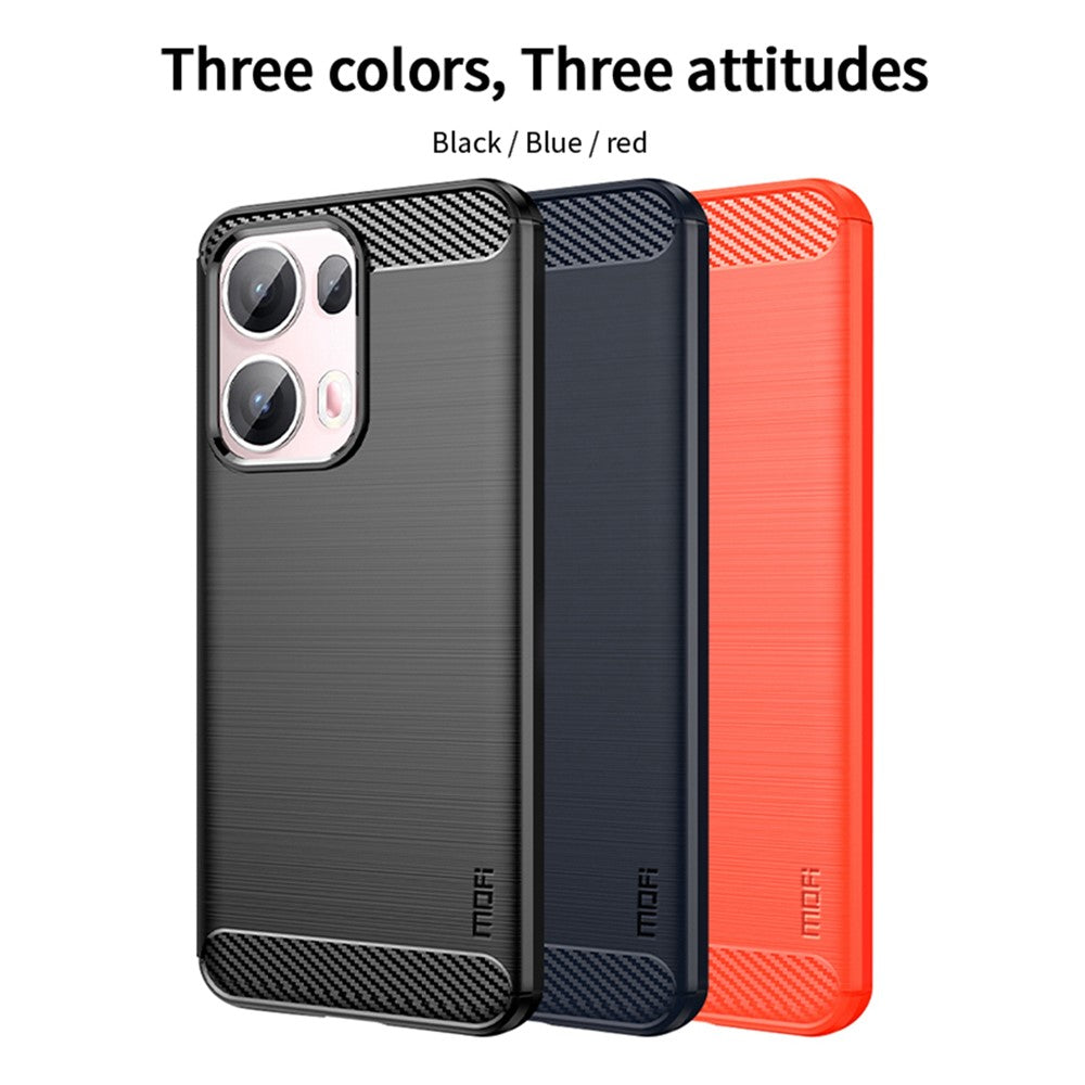 For Oppo Reno13 Pro 5G Back Cover MOFI Brushed Texture Carbon Fiber Soft TPU Case - Red