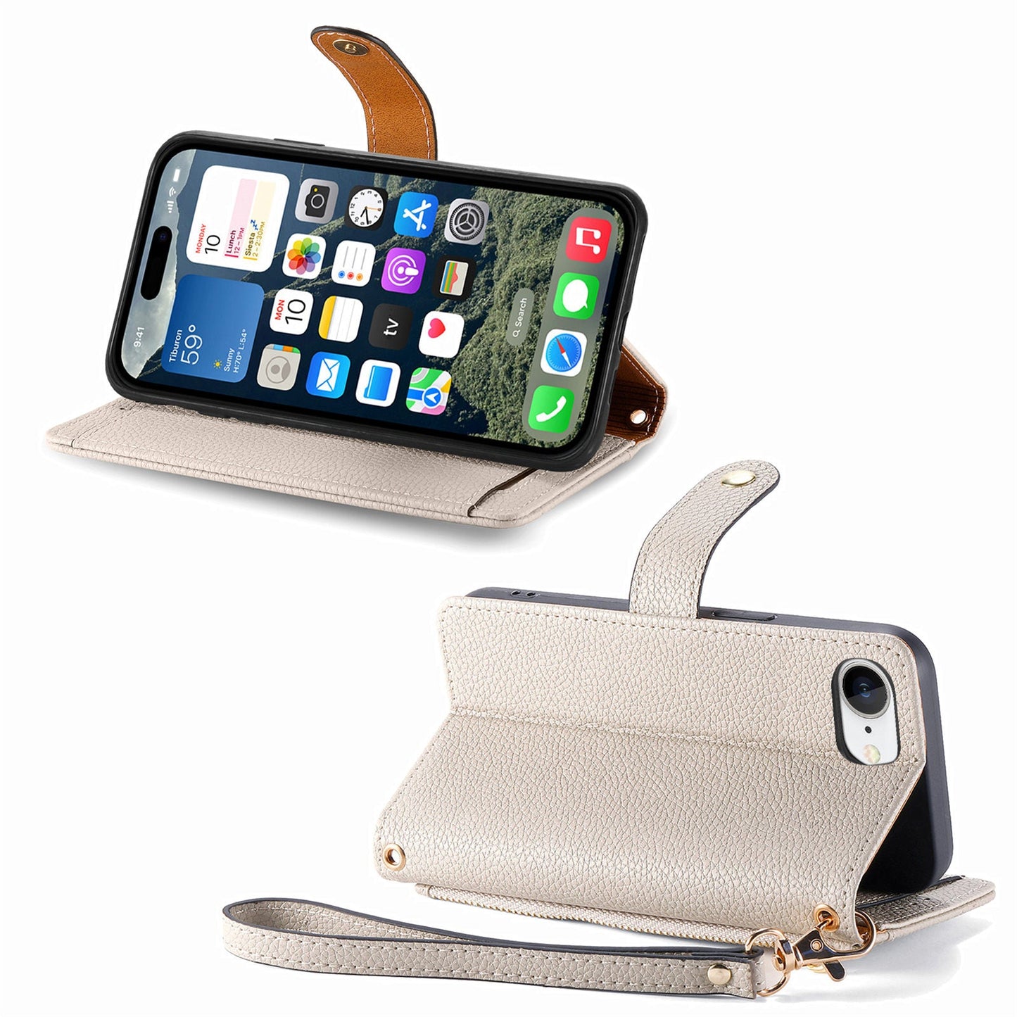 For iPhone 16e Case RFID Blocking Zipper Pocket Leather Wallet Phone Cover - Grey