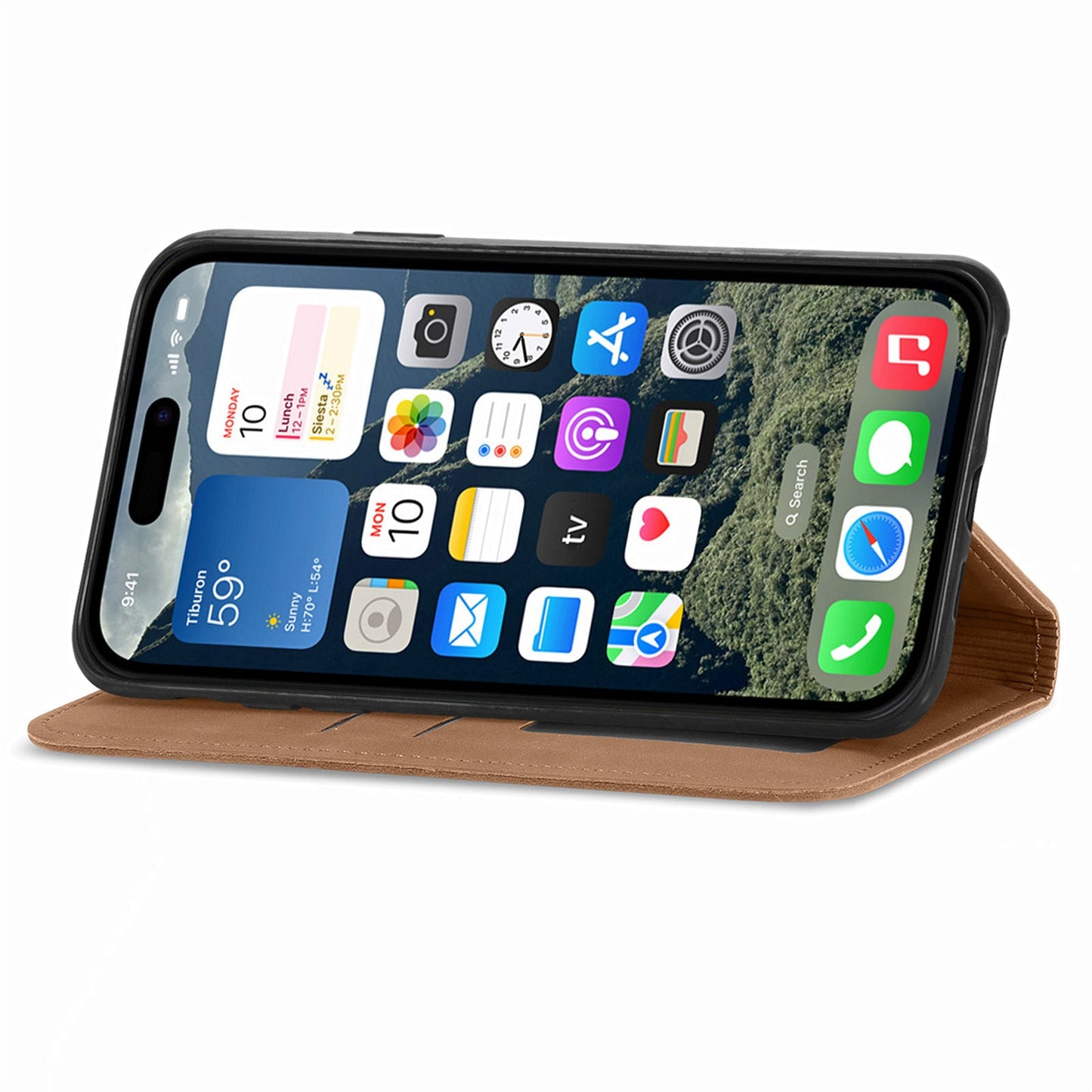 For iPhone 16e Leather Case with Card Holder Magnetic Absorption Phone Cover - Brown