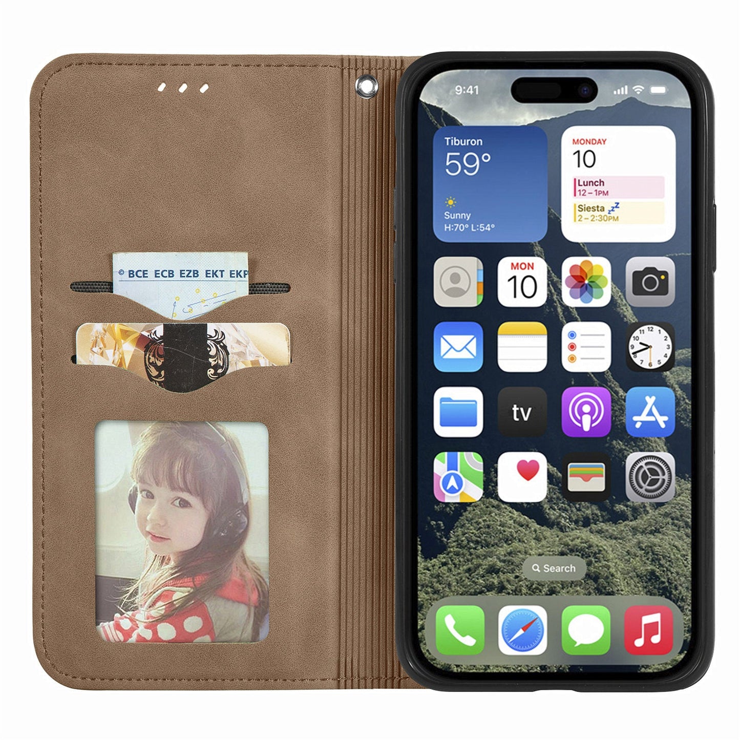 For iPhone 16e Leather Case with Card Holder Magnetic Absorption Phone Cover - Brown