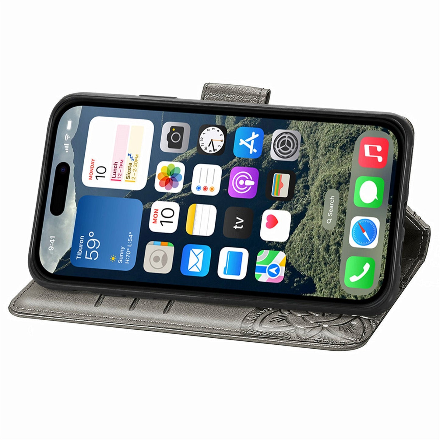 For iPhone 16e Case with Strap Butterfly Pattern PU Leather Wallet Phone Cover - Grey