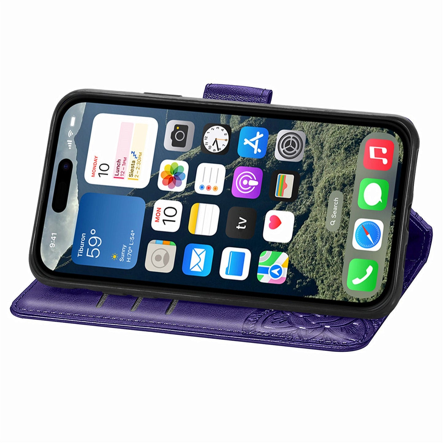 For iPhone 16e Case with Strap Butterfly Pattern PU Leather Wallet Phone Cover - Dark Purple