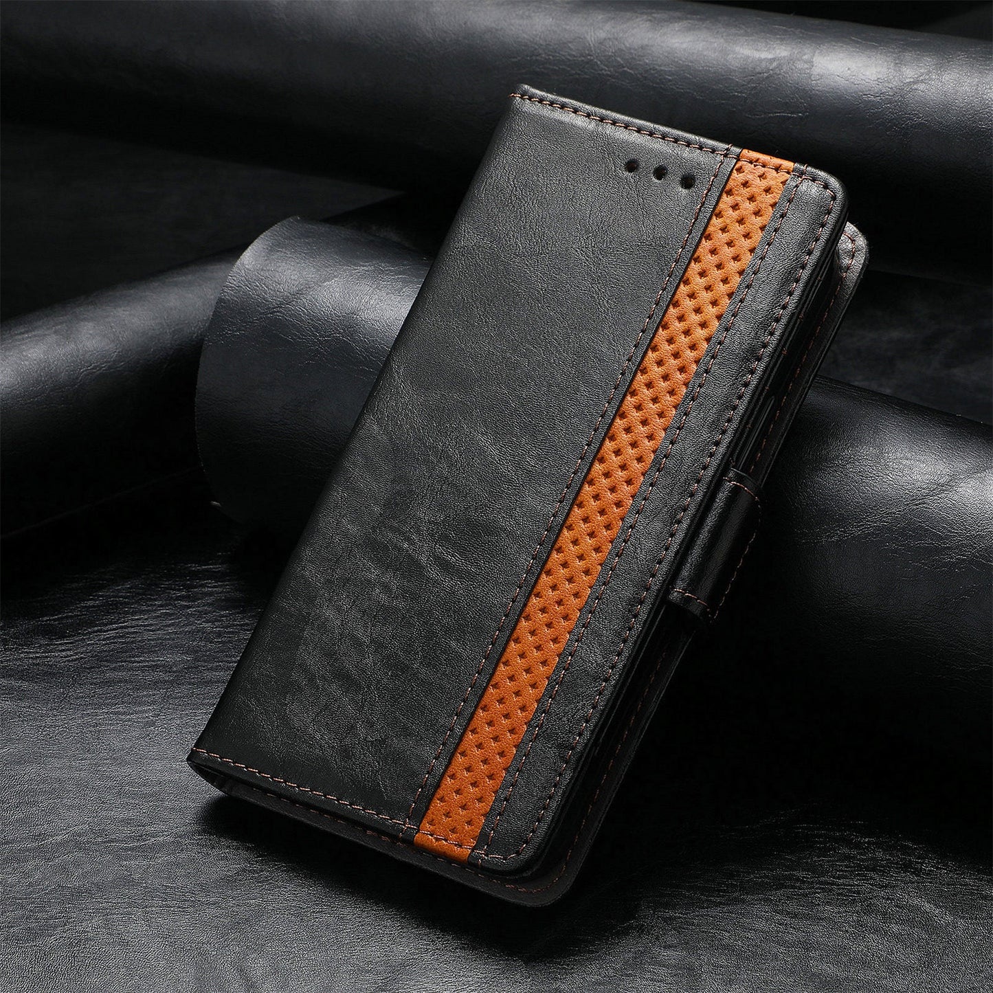 For iPhone 16e Case CASENEO 002 Series RFID Blocking Leather Wallet Stand Phone Cover - Black