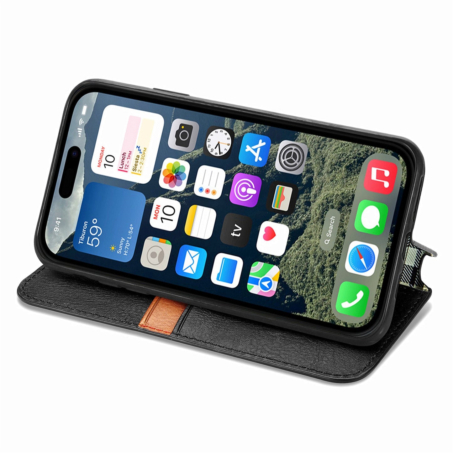 For iPhone 16e PU Leather Case Rhombus Imprint Wallet Stand Phone Cover - Black