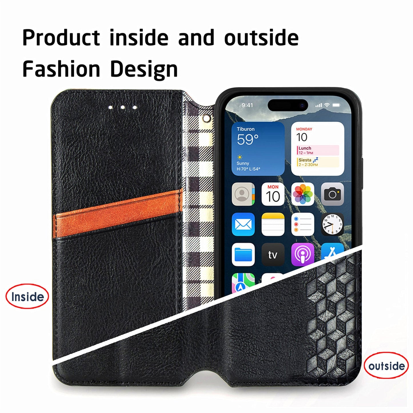 For iPhone 16e PU Leather Case Rhombus Imprint Wallet Stand Phone Cover - Black
