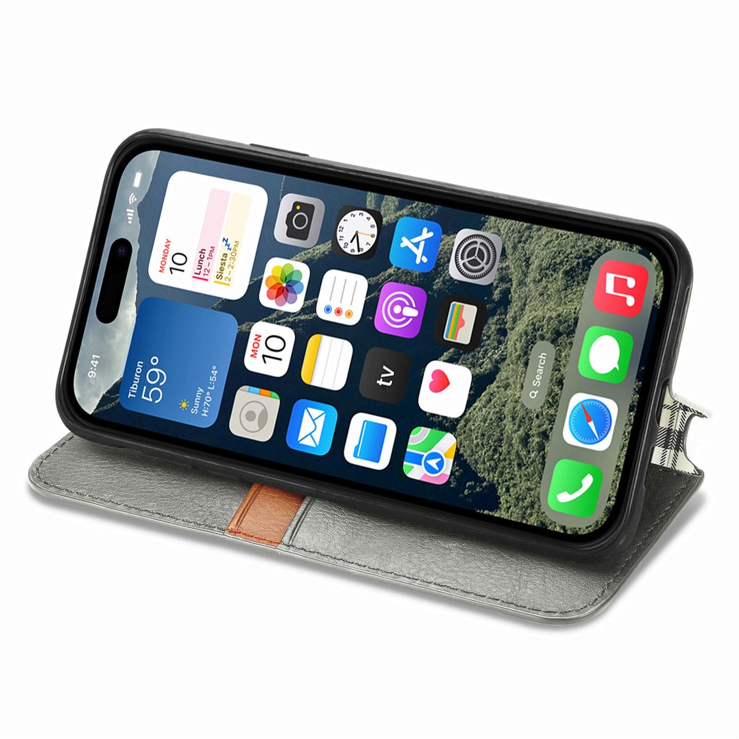 For iPhone 16e PU Leather Case Rhombus Imprint Wallet Stand Phone Cover - Grey