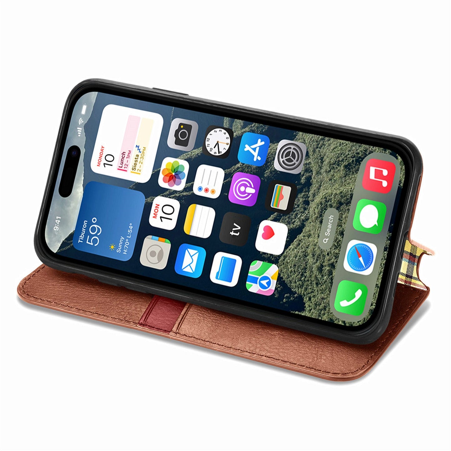 For iPhone 16e PU Leather Case Rhombus Imprint Wallet Stand Phone Cover - Brown