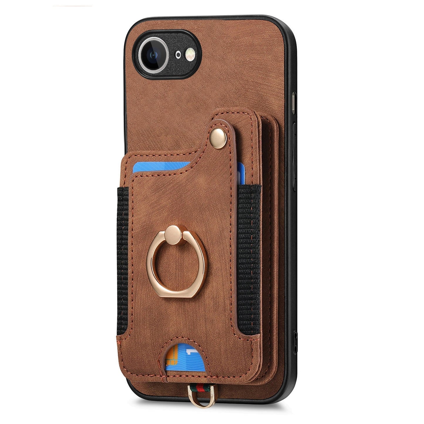 For iPhone 16e Retro PU Leather Back Cover with RFID Blocking Card Holder - Brown