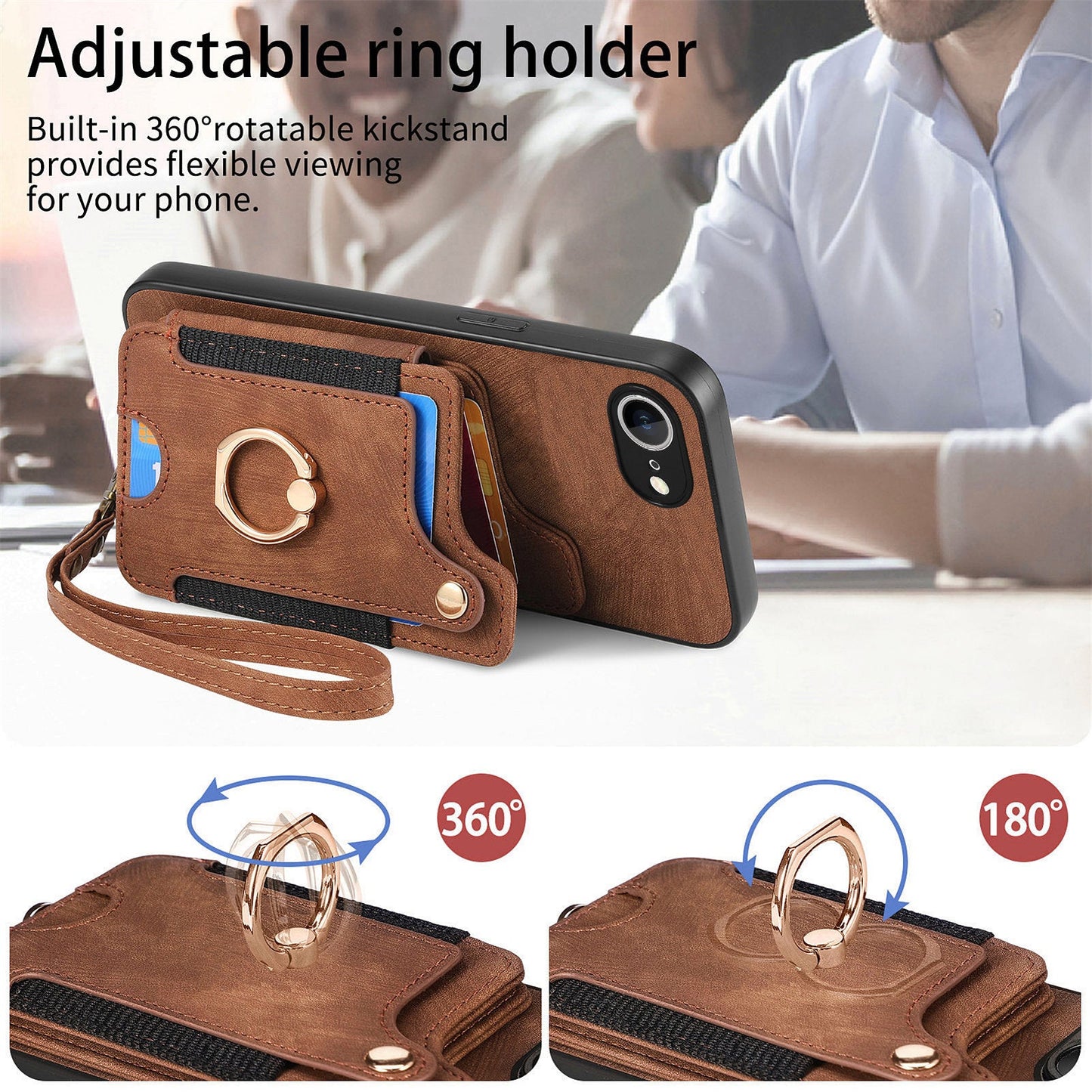 For iPhone 16e Retro PU Leather Back Cover with RFID Blocking Card Holder - Brown