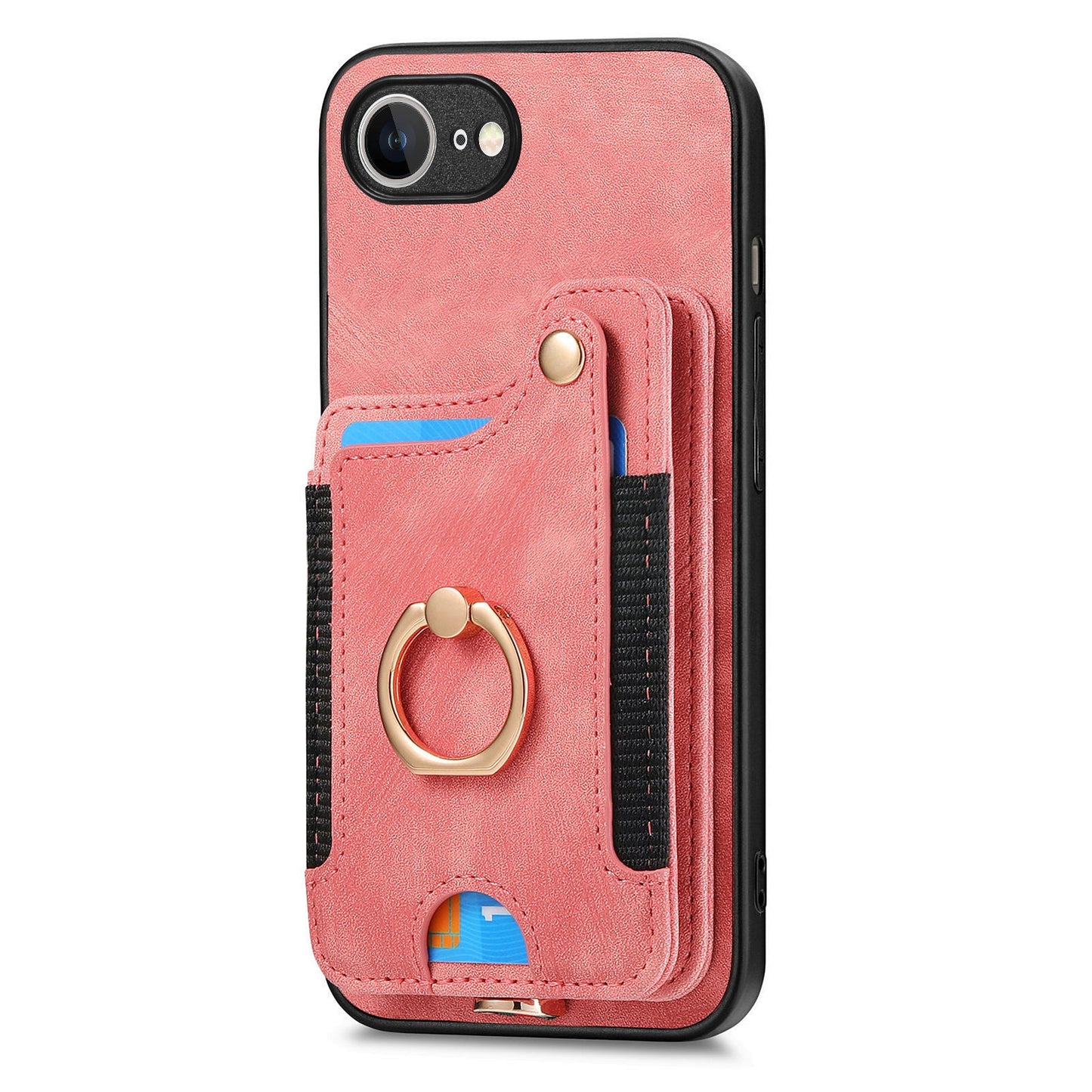 For iPhone 16e Retro PU Leather Back Cover with RFID Blocking Card Holder - Pink