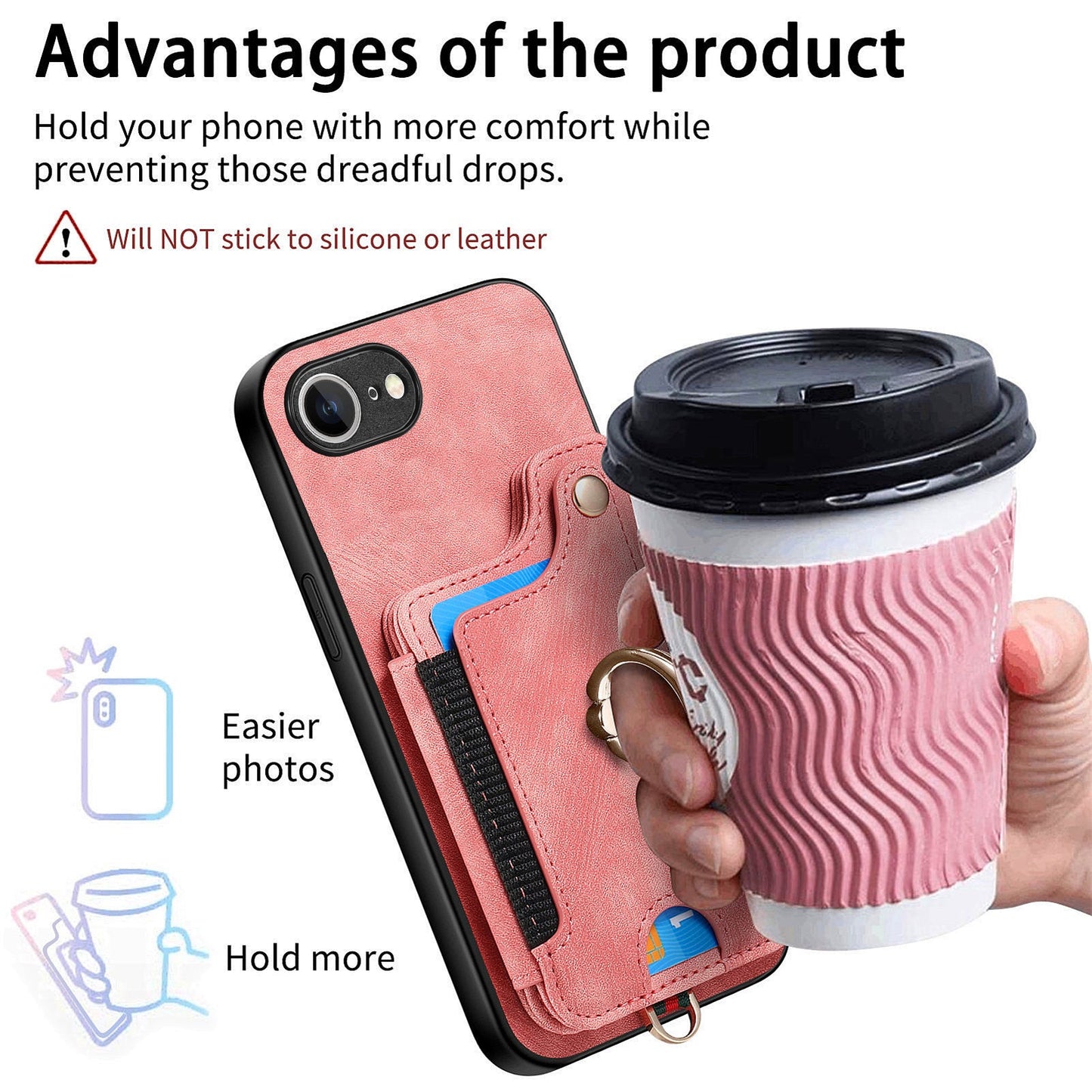 For iPhone 16e Retro PU Leather Back Cover with RFID Blocking Card Holder - Pink