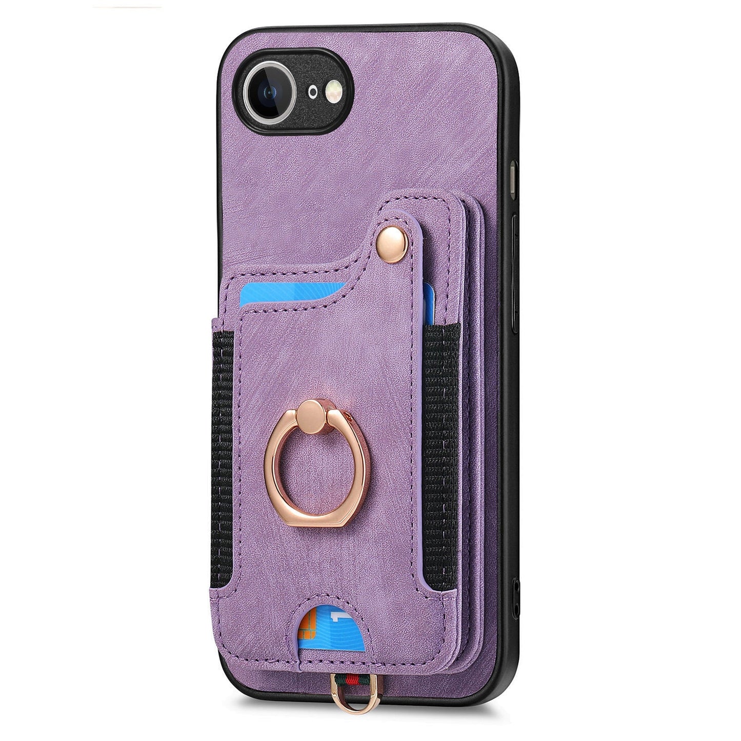 For iPhone 16e Retro PU Leather Back Cover with RFID Blocking Card Holder - Purple