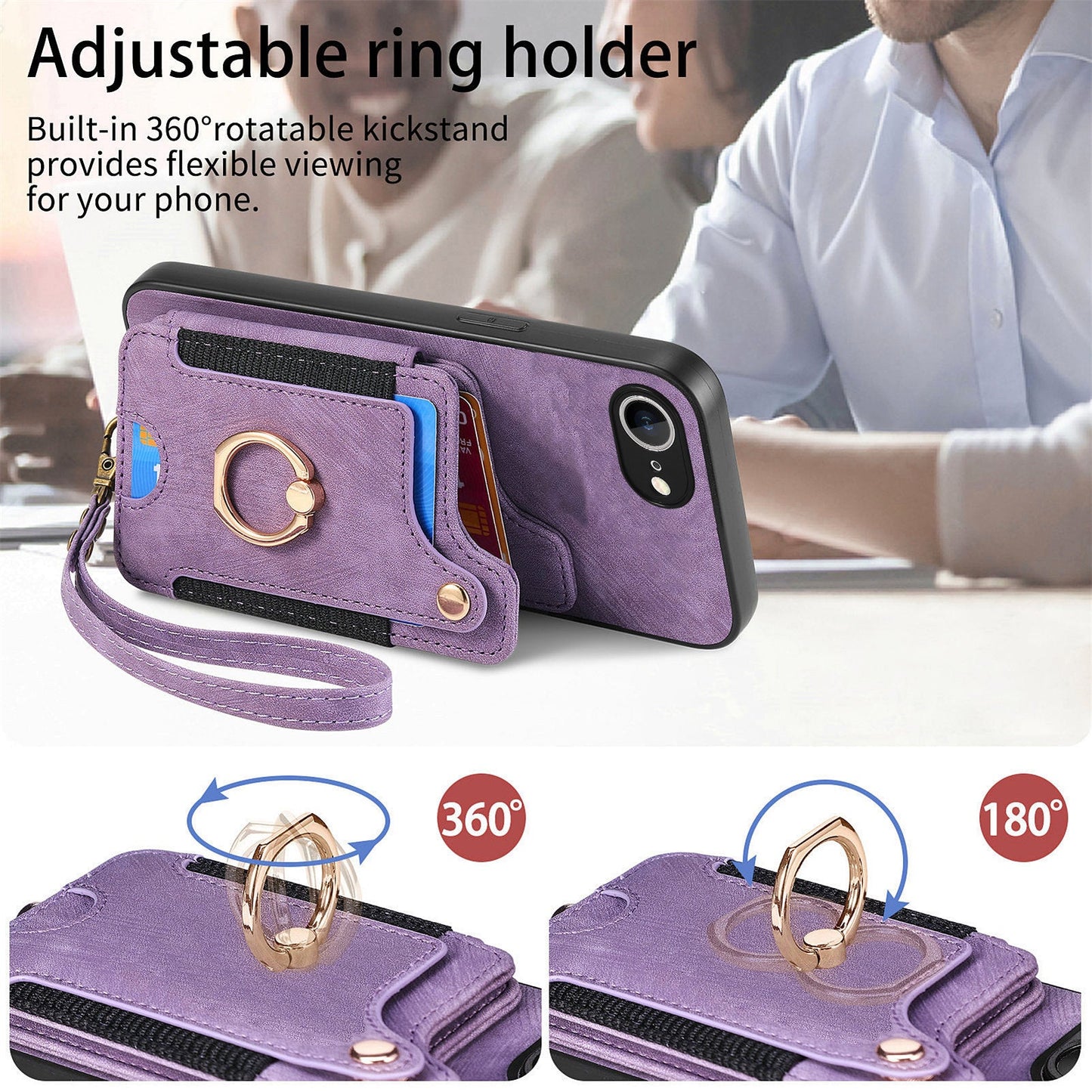 For iPhone 16e Retro PU Leather Back Cover with RFID Blocking Card Holder - Purple