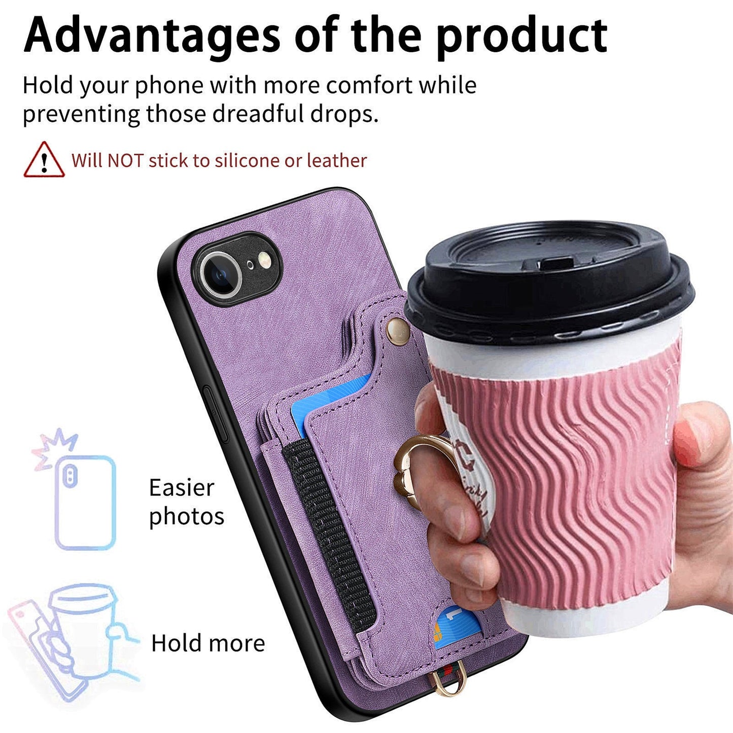 For iPhone 16e Retro PU Leather Back Cover with RFID Blocking Card Holder - Purple