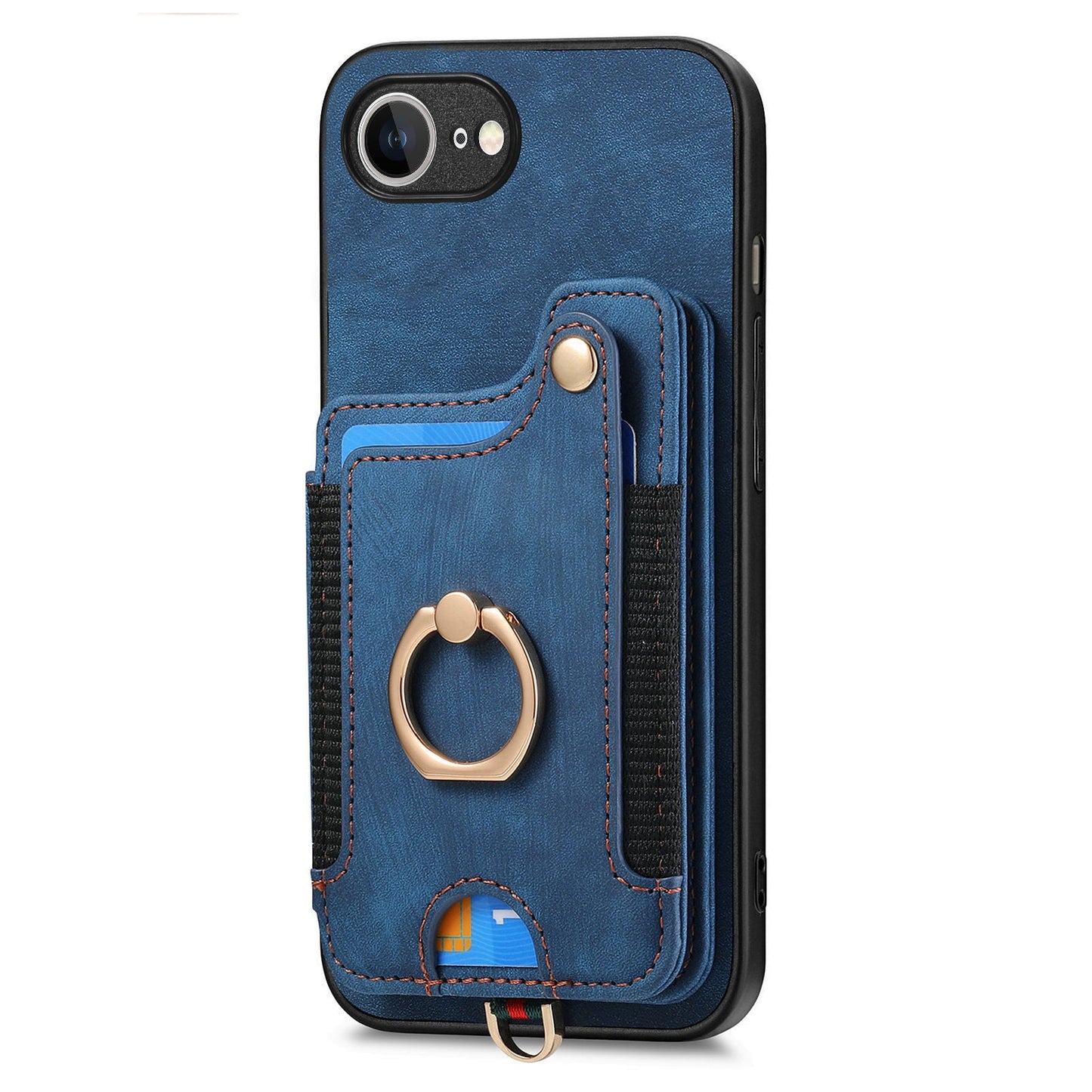 For iPhone 16e Retro PU Leather Back Cover with RFID Blocking Card Holder - Blue