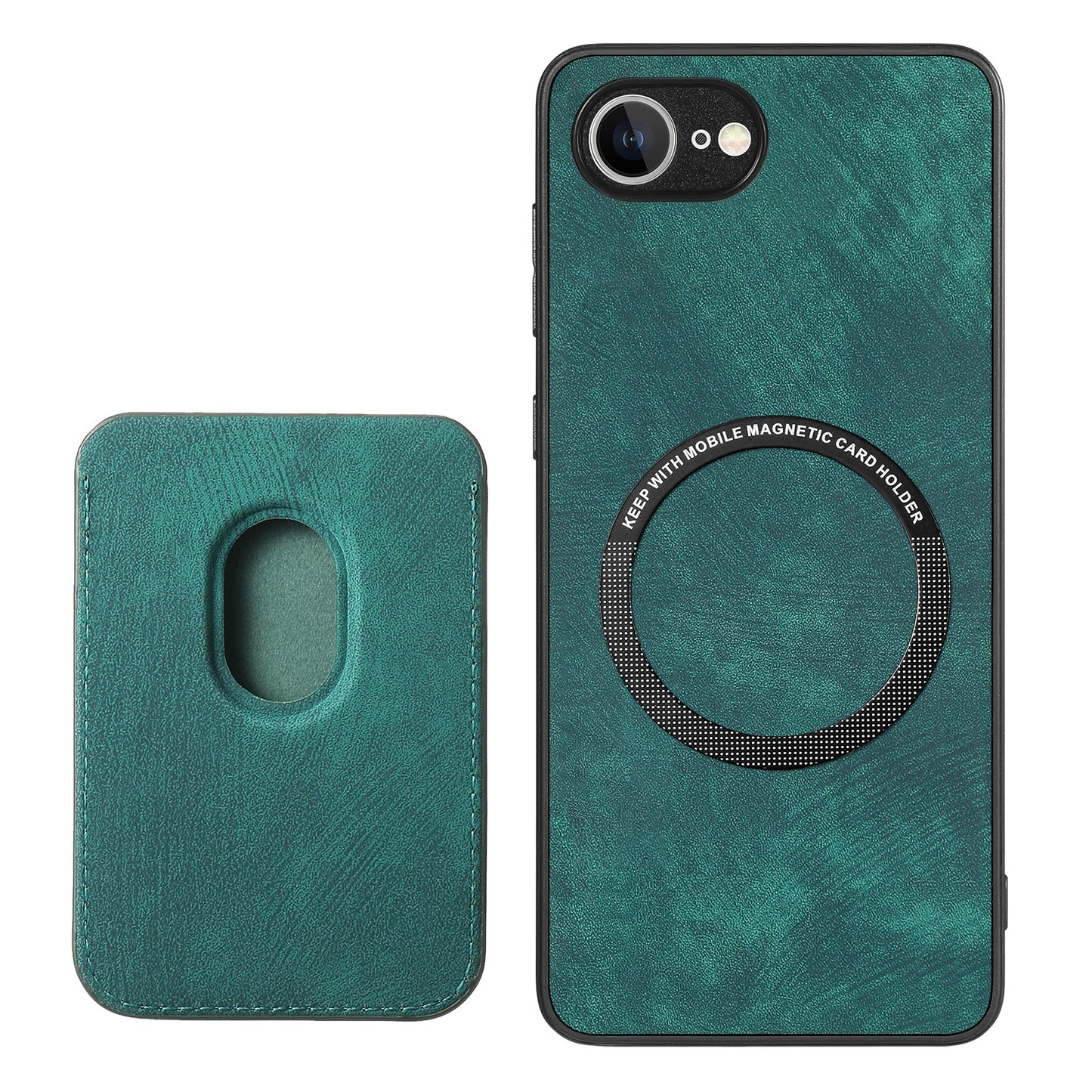 For iPhone 16e Case Retro Leather TPU Phone Back Cover with Detachable Card Slot - Green